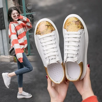 

Women White Platform Shoes Fashion Mobile-Star Ladies Flat Shoes 4.5cm Height Increasing Women Sneakers 2020 New Student Shoes