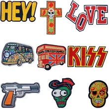 Двухэтажный автобус пистолет вышитые железные нашивки для одежды DIY полосатая одежда Лоскутная наклейка на заказ аппликация