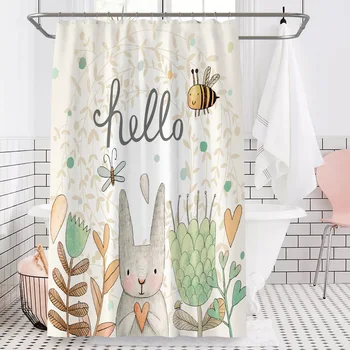 

Rabbit Shower Curtain Thickened Waterproof Mildew Polyester Waterproof Shower Curtains Cute Simple Bath Screen Printed Curtain