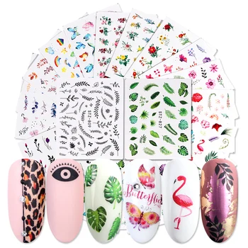 

68 Designs Watermark Slider For Manicure Flower Nail Stickers Flamingo Leaf Water Transfer Decor Nail Art Decals JISTZ808-855