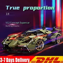 IN STOCK 2021 New High-Tech Series V12 Green Concept Famous Sport Cars Building Blocks Creator Bricks Toys Kids Birthday Gifts