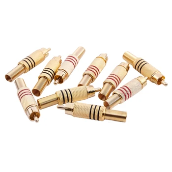 

10pcs Gold Tone Male RCA Plug o Connector Metal Spring Adapter