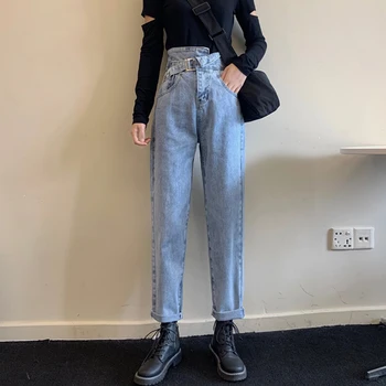 

High Waist Vintage Jeans Women Casual Loose Wash Pocket Denim Jeans Plus Size Jean Femme