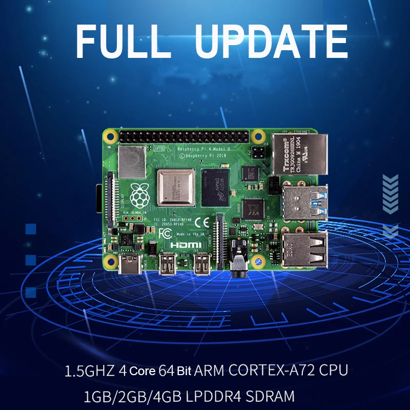 Raspberry Pi 4 Model B с 1/2/4GB Оперативная память BCM2711 Quad core Cortex-A72 ARM v8 1,5 ГГц Поддержка 2,4/5,0 ГГц WI-FI Bluetooth 5,0