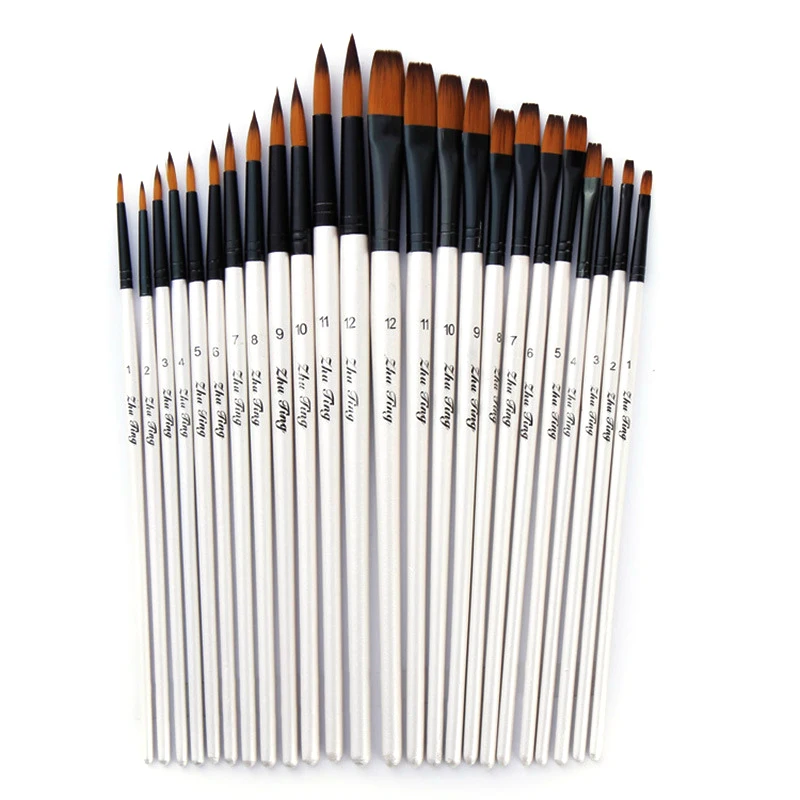 Кисти нейлоновые с деревянной ручкой 12 шт.|paint brush|watercolor paint brushesart brushes |