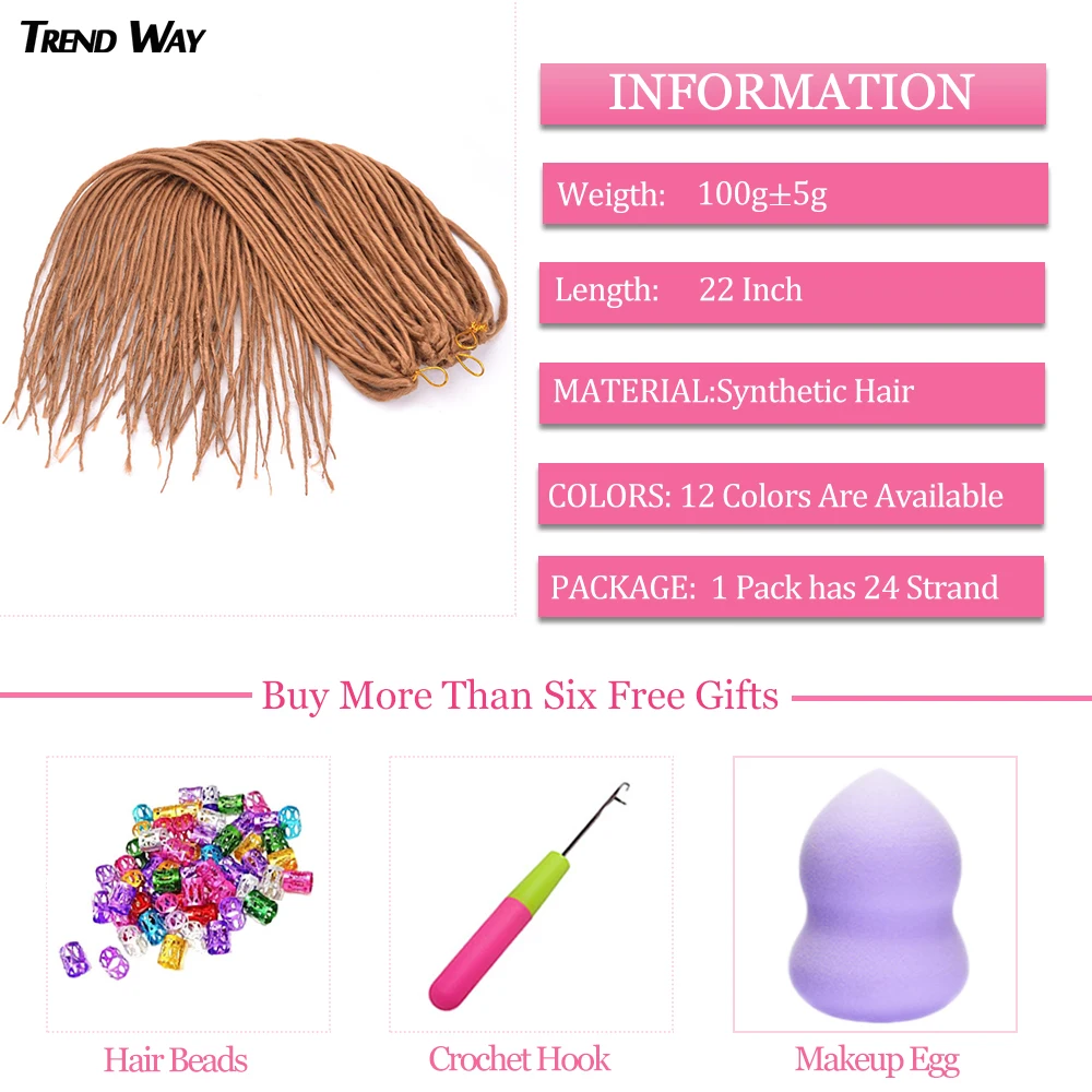 Ombre Synthetic Dreadlocks Hair 22inch Crochet Braids Single Ends Extension Pre Stretch For Women For Kids Black White - Image 2