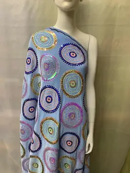 

(5yards/pc) High quality soft and smooth African velvet lace fabric with multicolored sequins embroidery for party dress VBL22