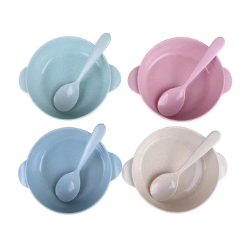 

2pcs/set Safety Anti-hot Training Bowl+Spoon Baby Feeding Eco-Friendly Toddle Kids Dishes Eating Dinnerware Food Tableware