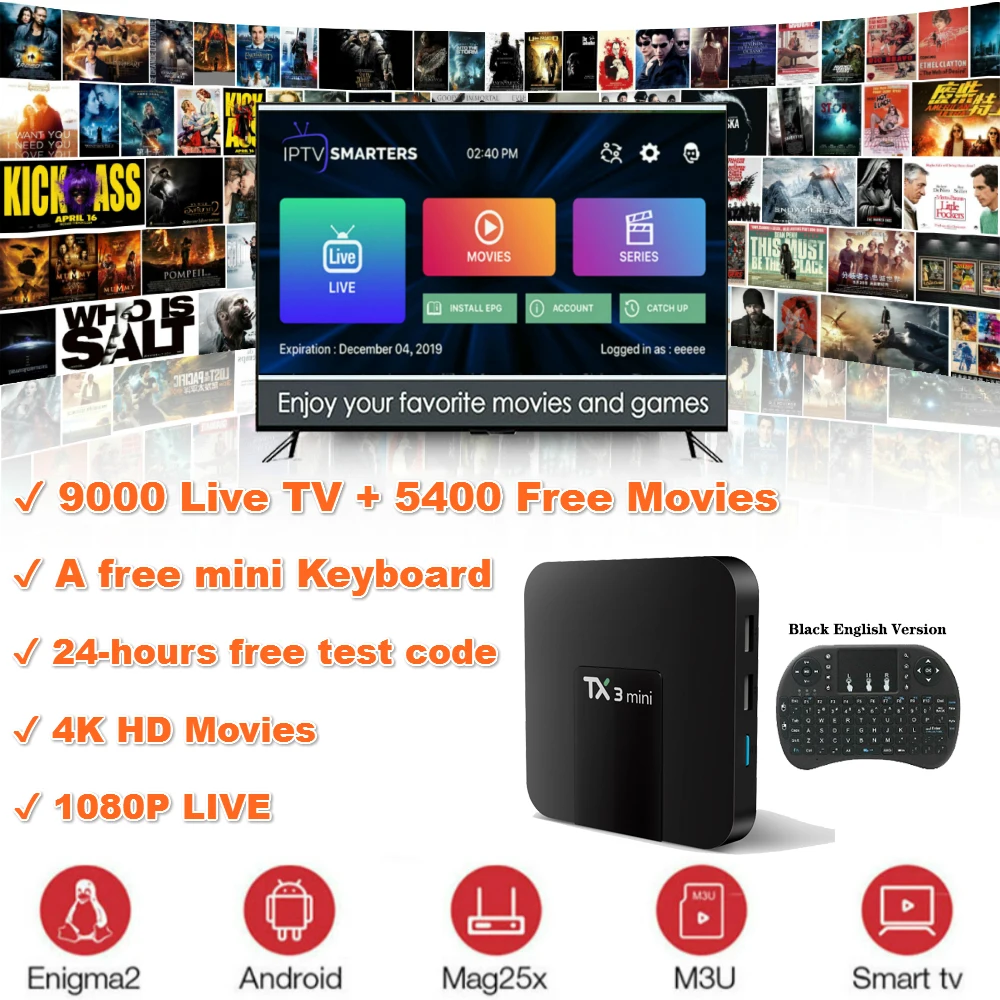 T tv BOX TX3 Мини ТВ приставка на базе Android IP 7 1 OS ГБ/8 ГБ 2 ГБ/16 Amlogic S905W четырехъядерный