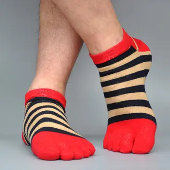 

Men Cotton Toe Sock Breathable Absorb Sweat Striped Five Finger Socks Summer Male Socks T