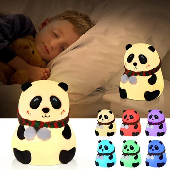 

Tap Control Cute Panda Touch Sensor 7 Color Changing Nursery Lamp LED Night Light Silicone Children For Kids Portable Decorative