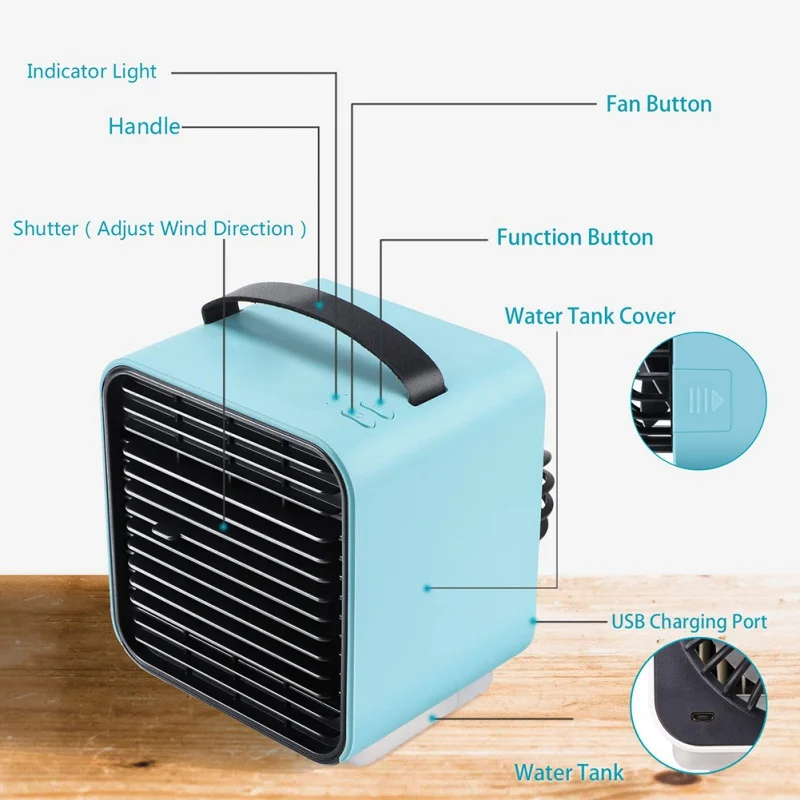USB Air Conditioner Conditioning Humidifier Purifier With Night Light Desktop Air Cooler Fan For Home Office Kitchen