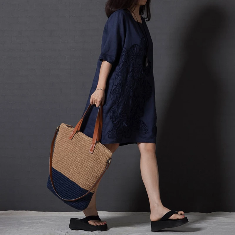 Retro Womens Cotton Linen Half Sleeve Gown Half Sleeve Loose Dress Plus Size