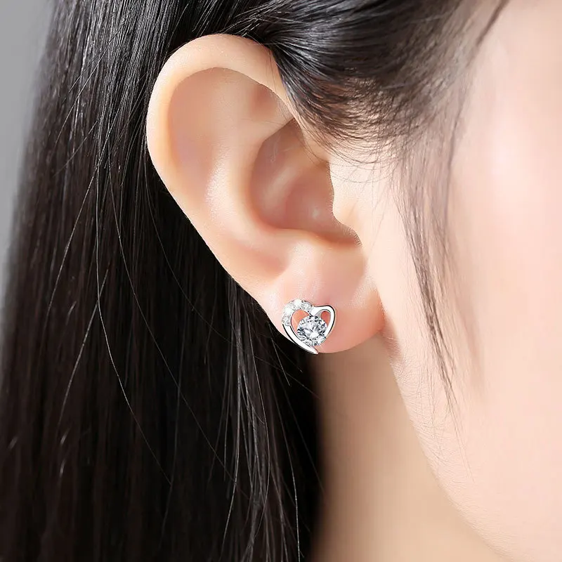 

925 Sterling Ear Stud Women's Anti-Allergy Simple Elegant Ear Stud Students South Korea Cool Earrings GIRL'S Heart INS Glorious