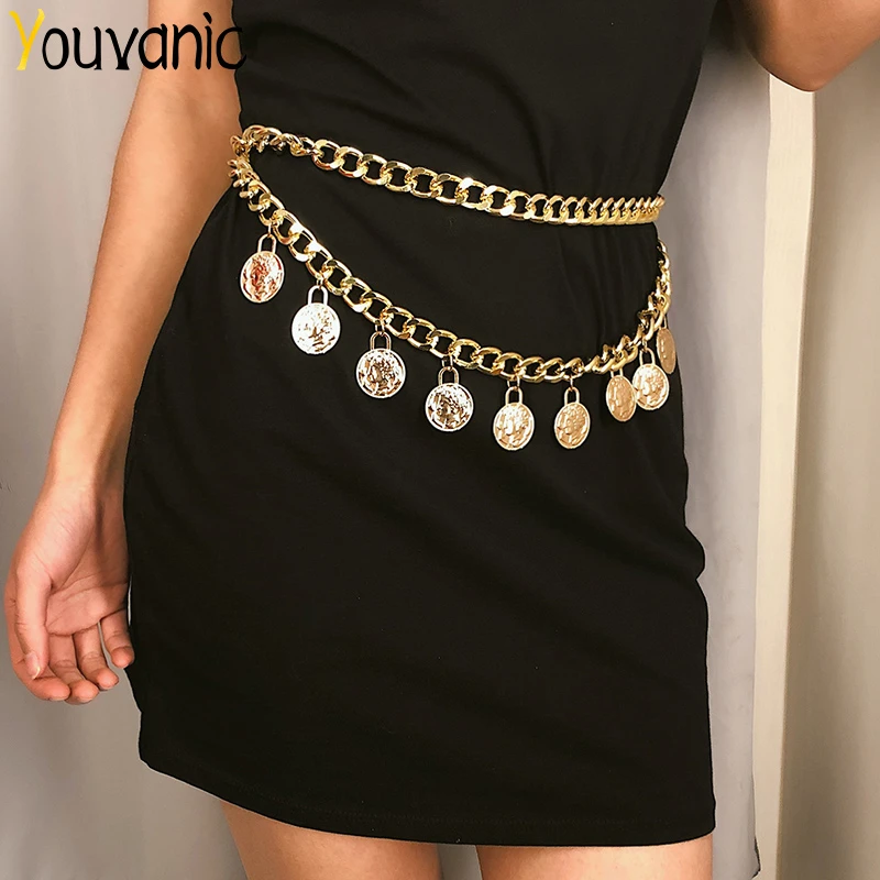 

Youvanic Bohemia Coin Pendant Waist Belt Chain For Women Gold Metal Harness Belly Chain Dress Waistband Body Bikini Jewelry 0409