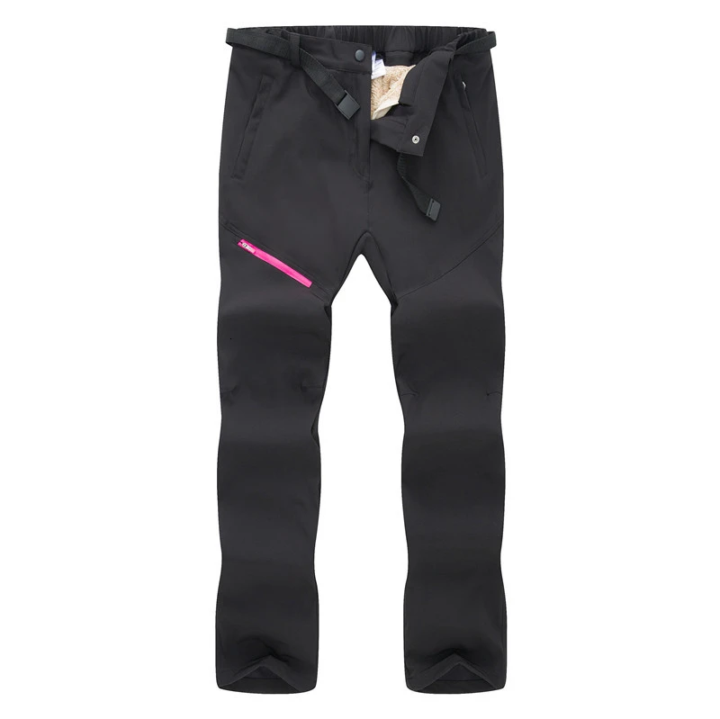 4XL мужские и женские Зимние флисовые брюки Съемная утолщенная теплая подкладка из шерсти уличные теплые водонепроницаемые походные альпинистские спортивные штаны - Цвет: Womens Black