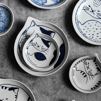 

Japanese Cartoon Cutlery Cute Cat Ceramic Dish Home Water Drip Shaped Snack Dish Restaurant Chic Dessert Fruit Plate