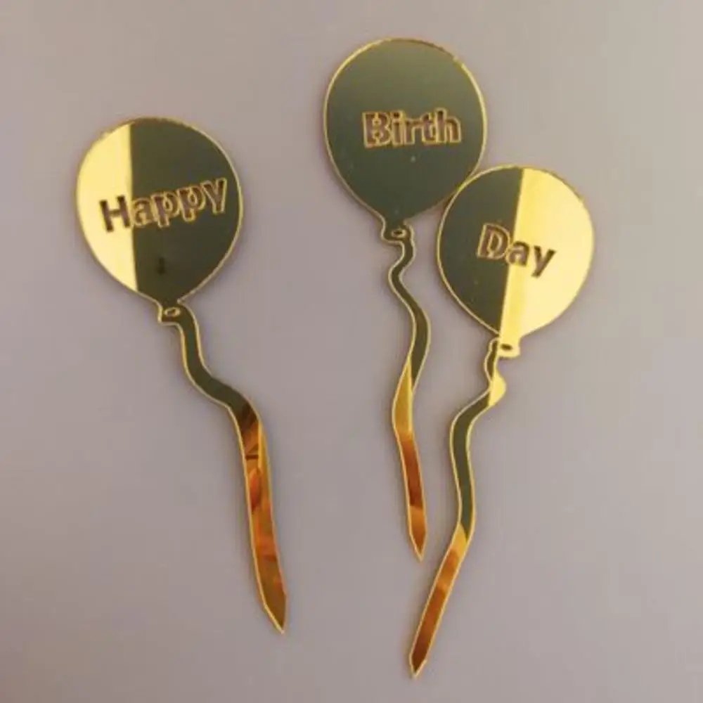 Gold 3 шт./компл. Персонализированные Акриловые ''Happy Birthday'' торт фигурки жениха и невесты; цвет розовый; круглый носок; двойной Слои любовь Семья вечерние банок принадлежности подарок любимым - Color: Gold