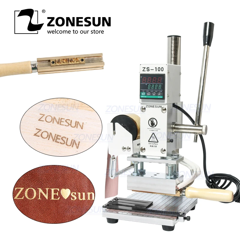 ZONESUN ZS100 ручная машина для тиснения логотипа из ПВХ кожаной бумаги горячего