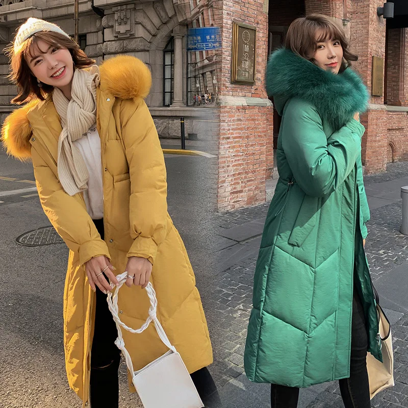 

2019 New Style Winter Korean-style Cotton-padded Clothes Women's Mid-length Waist Hugging Large Fur Collar Hooded Thick down Jac