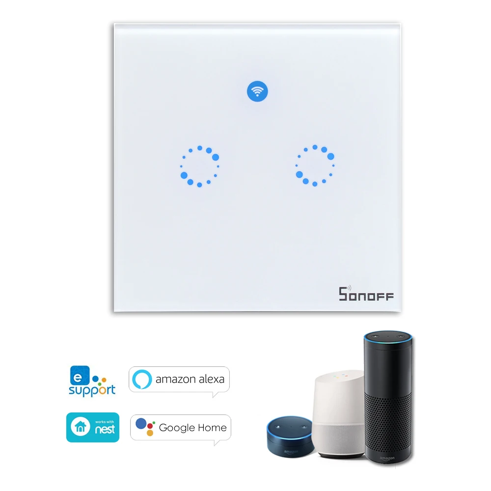 

SONOFF T1 3/2/1 Gang Smart WiFi Wall Light Switch 433MHz RF/APP/Touch Control Timer UK Panel Home for Google Home Amazon Alexa