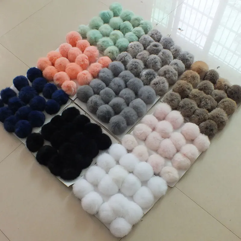 

8CM Pompon Bunny Fluffy Keychain Pom Pom Bulb woman Bag Porte Cleff Trinket Natural Rex Rabbit Hair Ball Real Fur Keyrings