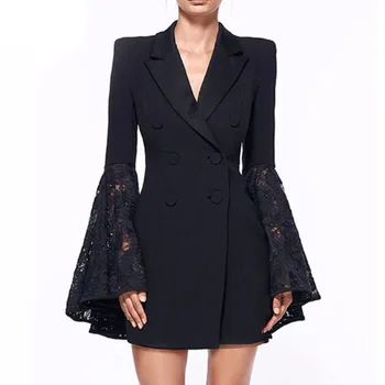 

Autumn Suit-dress Lapel Both Row Buckle Sleeve Long Small Suit Loose Coat Dress