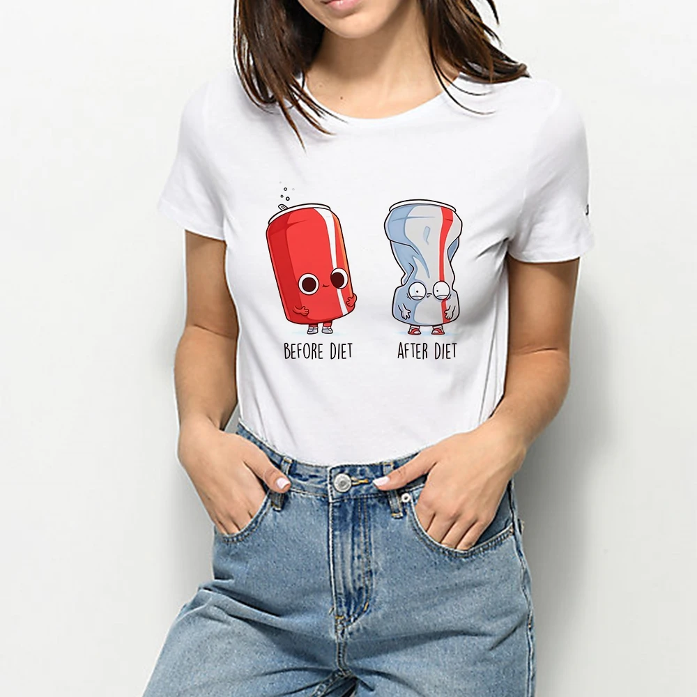 

New T shirt Women Lazy Delicate Harajuku Top Before After DIET Cheap Vestidos Punk Hip Hop T-shirt Lively Trendy Print Tshirt