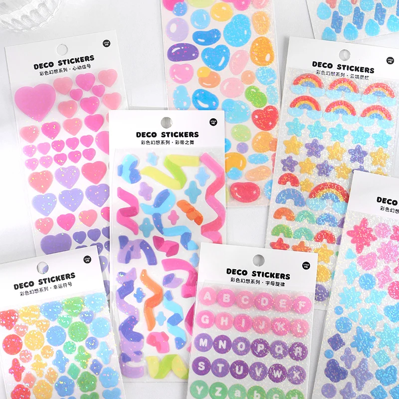 1 Uds Color serie de fantasía decorativo de PVC pegatinas de láser Etiqueta de palo de Scrapbooking diario papelería álbum Arco Iris cinta etiqueta engomada
