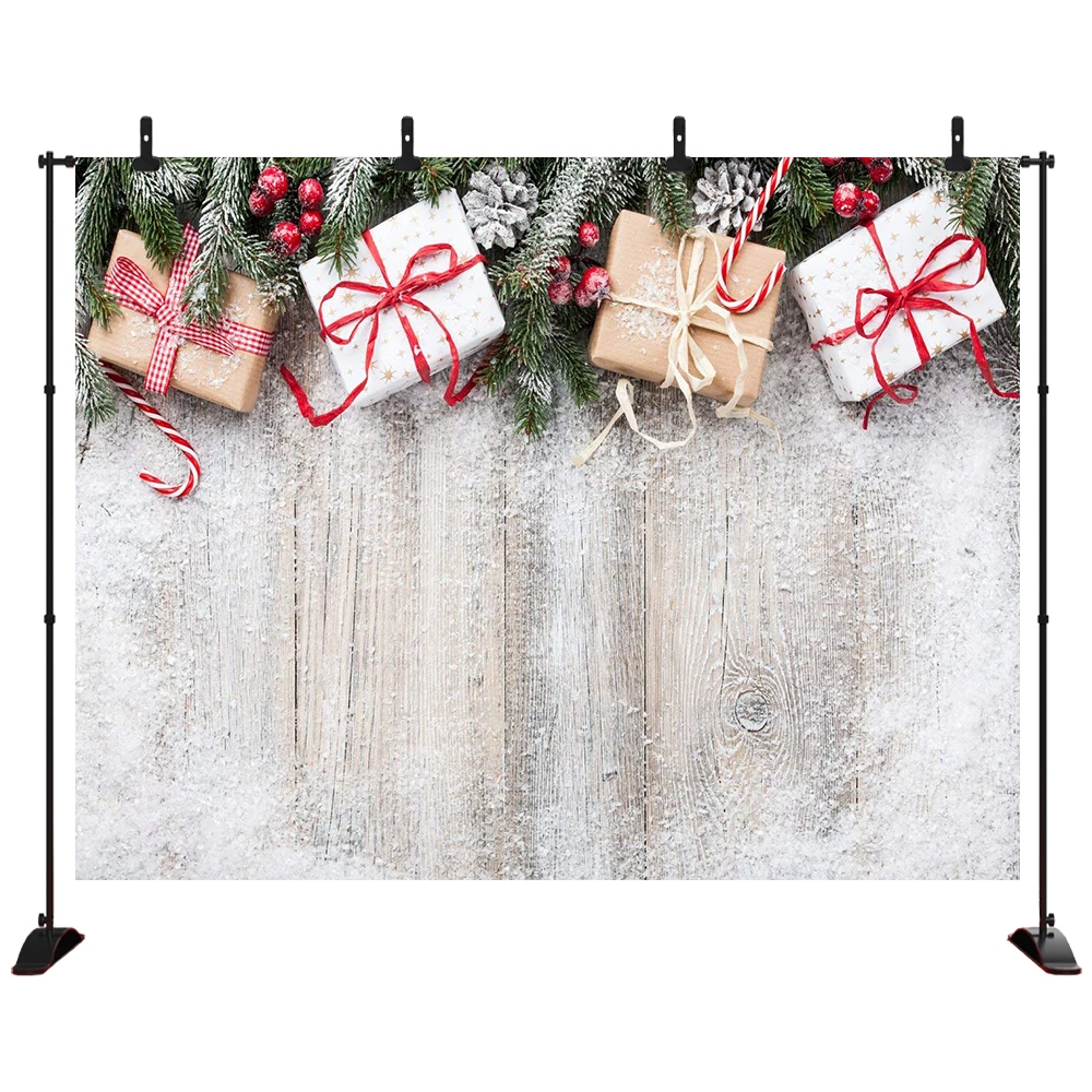 

Christmas Backdrop for Photography Snow Wood Board Christmas gifts Backdrops Party Decoration Background Xmas Backgrounds