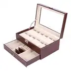 12 слотов коробка для часов мужские часы Органайзер из искусственной кожи чехол с ювелирным ящиком для хранения и дисплей коричневый - 2
