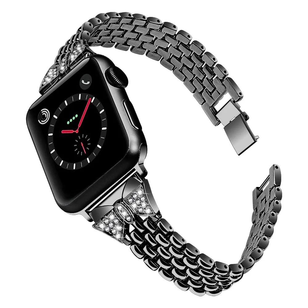 Женский металлический ремешок с бантом для Apple Watch 38 мм 42 мм ювелирный браслет 40 мм 44 мм для iWatch серии 4 3 2 1 браслет - Цвет ремешка: Black