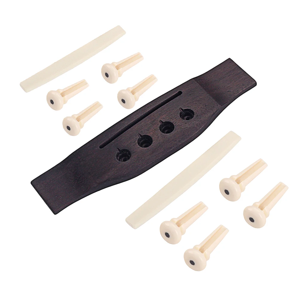 Bridge Pins Saddle Rosewood Bridge Kit for 4 String Bass Guitar Replacement
