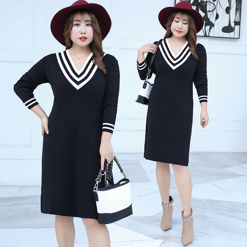 

Winter New Style Plus-sized Large GIRL'S Large Size Dress Western Style Cool Contrast Color Dress 7127