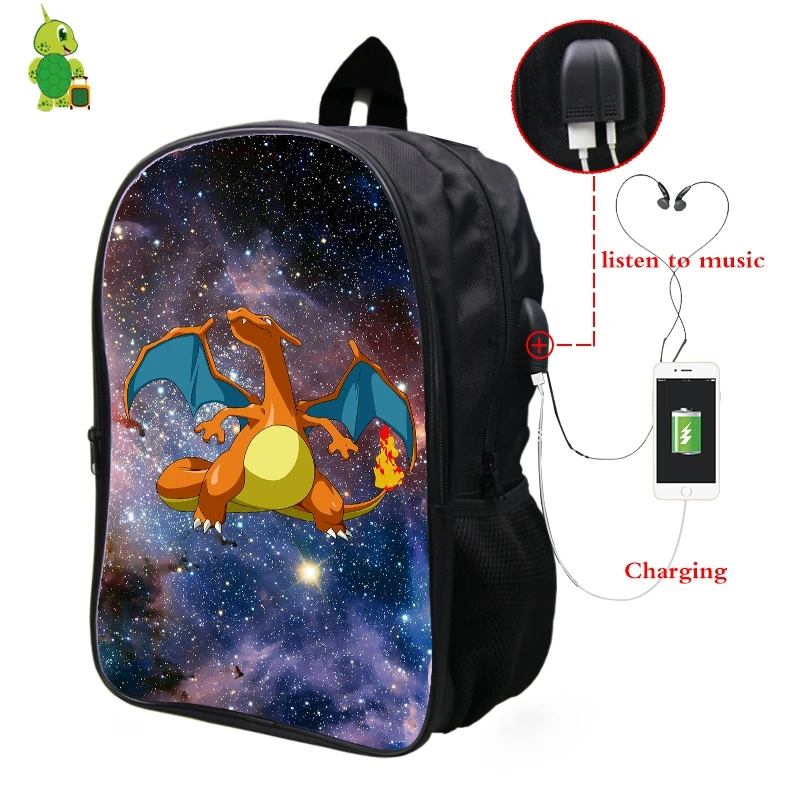 3 Pokemon Charizard Galaxy Космический рюкзак Многофункциональный USB зарядка Разъем для наушников школьные сумки для подростков мужчин и женщин повседневный рюкзак - Цвет: 3