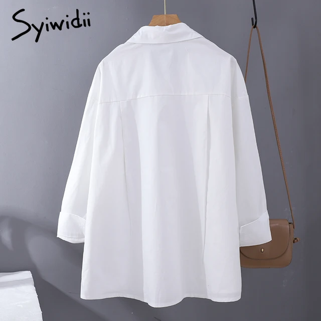 Syiwidii Women Blouses Office Lady Cotton Oversize Plus Size Tops Pink White Blue Long Sleeve 2021 Spring Korean Fashion Shirts 3