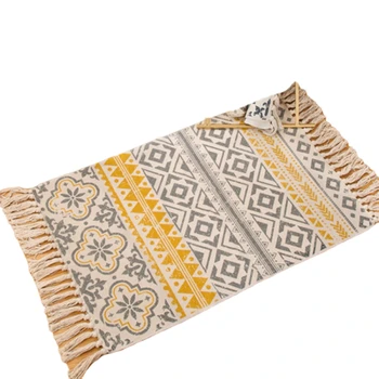 

Retro Bohemian Hand Woven Cotton Carpet Tassel Bedside Rug Geometric Floor Mat Living Room Bedroom Home Decoration