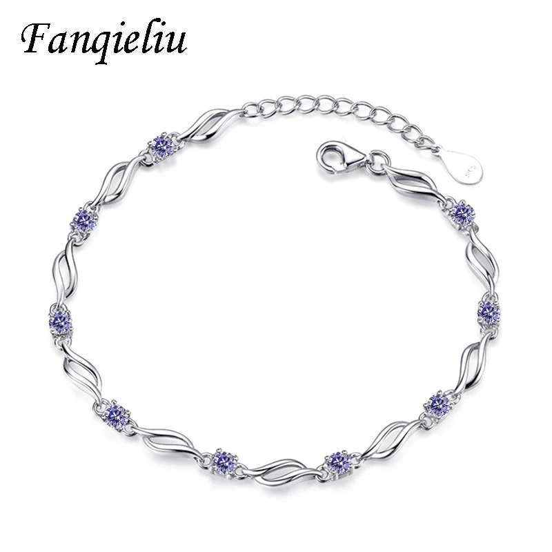 

Fanqieliu Twisted chain Link Purple Crystal Luxury 925 Sterling Silver Bracelets For Women Zircon Fine Bracelet Woman FQL20345