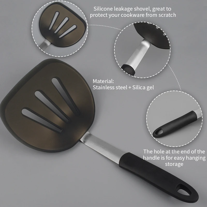 Flexible Silicone Spatula Turner Wide Non Stick Pancake Turner With Stainless Steel Handle Kitchen Cooking Turner Bpa Free