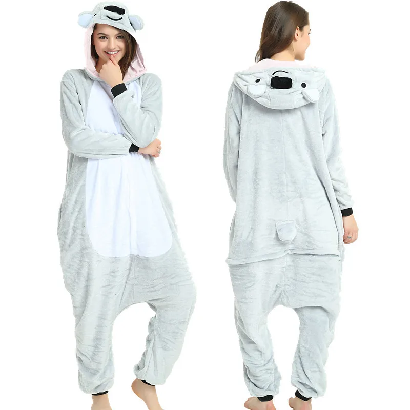 Koala Зимние мягкие женские животные единорог панда пижамы onesies фланелевые стежка с капюшоном пижамы взрослые мужчины женщины рождественские пижамы домашний костюм пижама женская ночнушка - Цвет: Koala