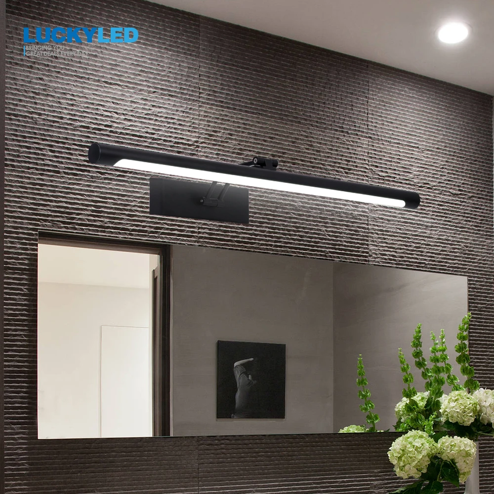 LUCKYLED Modern Led Bathroom Lamp Mirror Light 12w 55cm Vintage Wall Lamp Black Silver Vanity Light Fixtures Sconce Wall Light