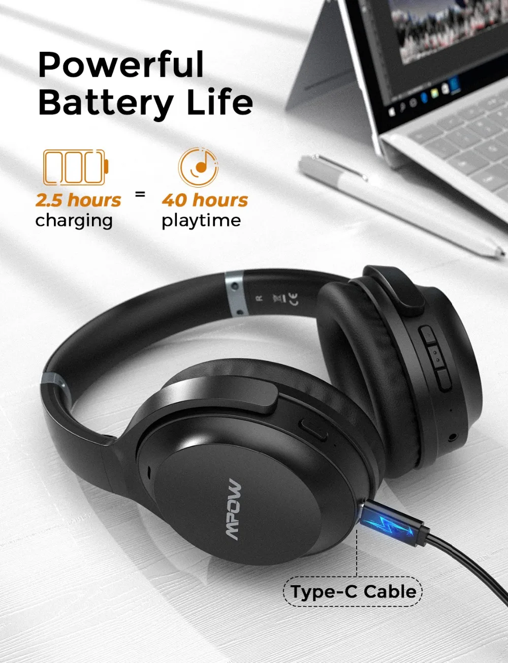 Mpow H12 IPO Active Noise Cancelling Headphones Bluetooth 5.0 Wireless Headphone with Mic Foldable Deep Bass Headset for Phone (5)