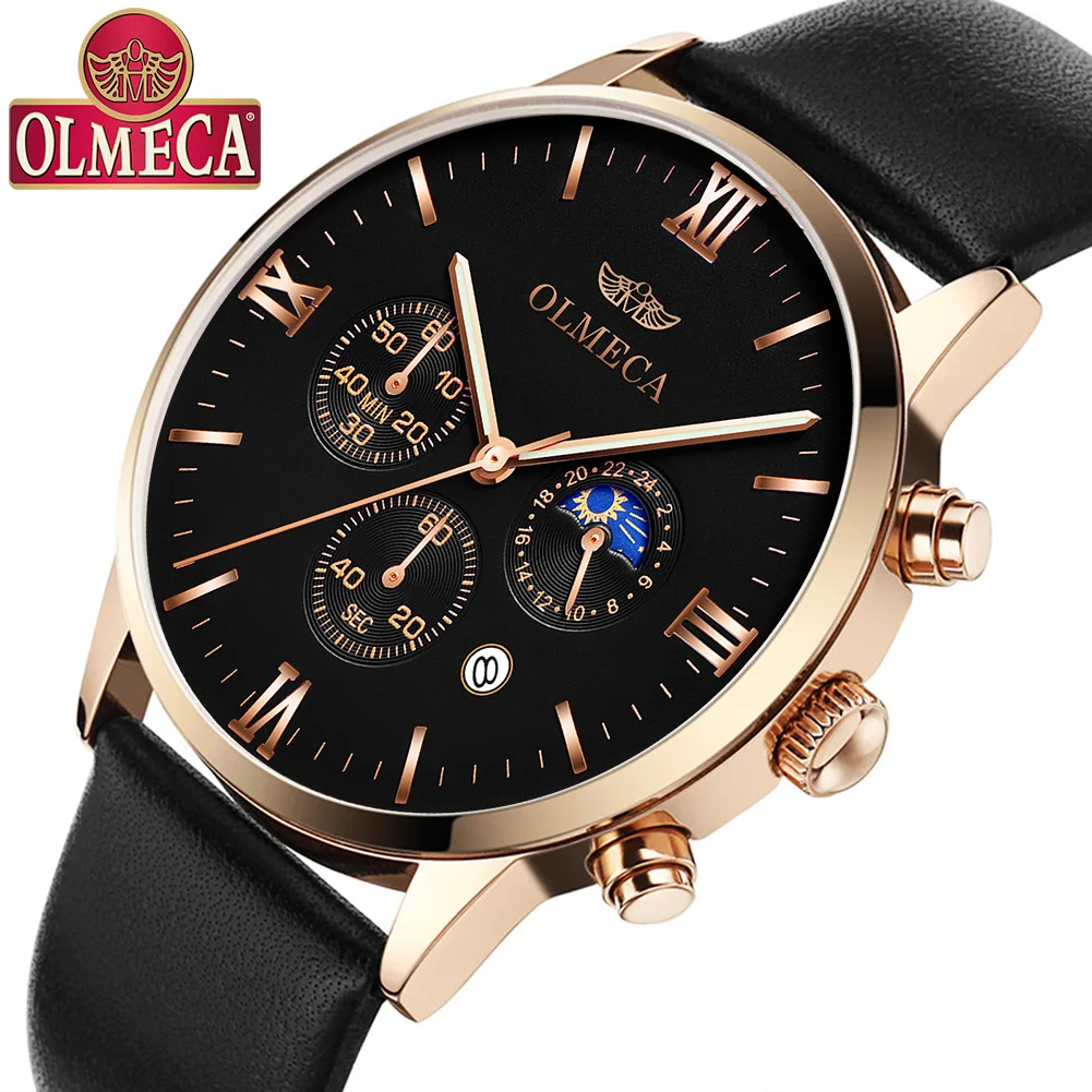 

OLMECA Fashion mens watches top brand luxury relogio masculino Stop Watch Calendar Casual Male Quartz Wristwatches Date Clock