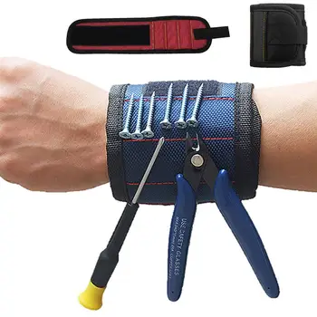 

Magnetic Wristband Portable Tool Bag with 3 Magnet Electrician Tool Belt Wrist Screws Nails Drill Bits Bracelet for Repair LG66