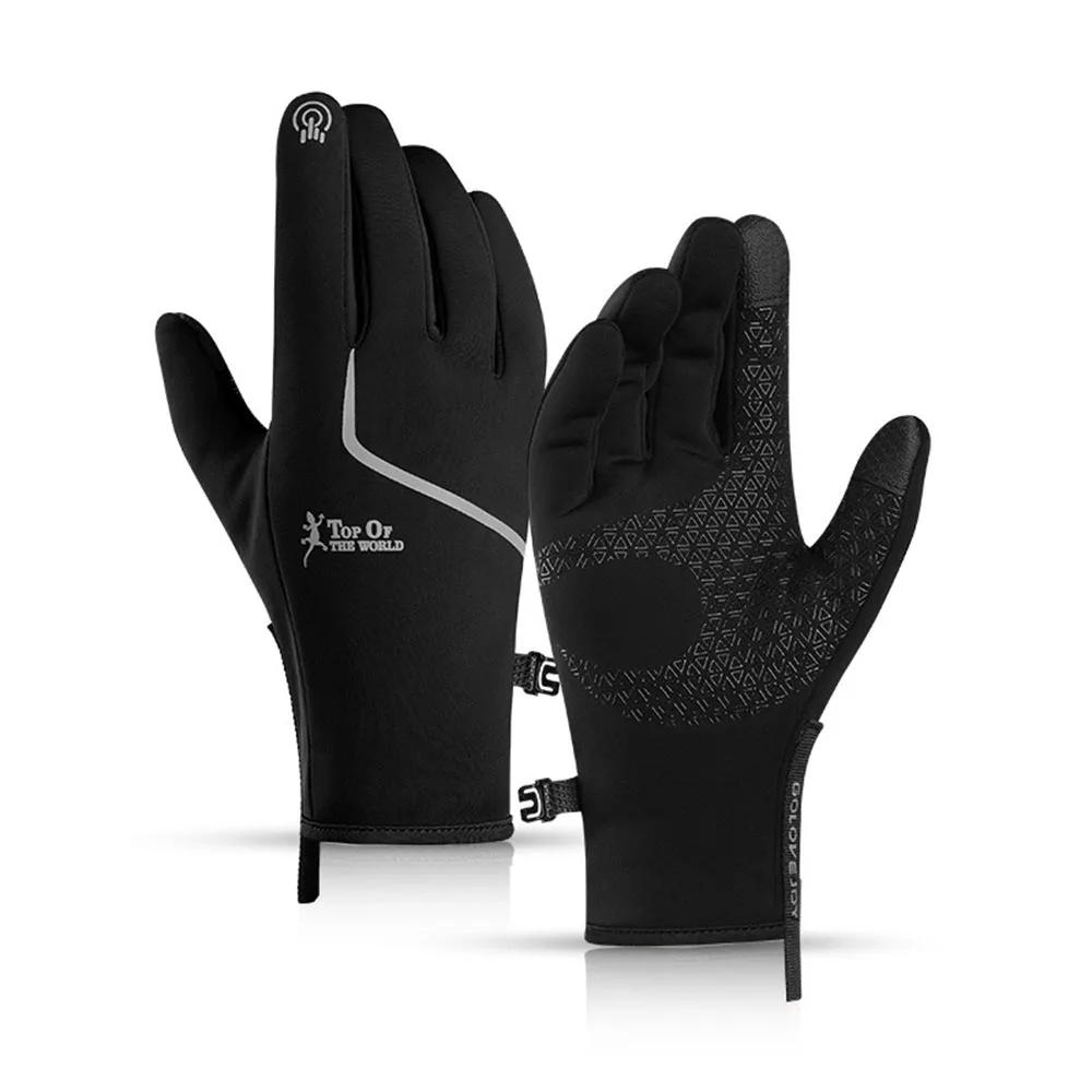 Зимние лыжные мужские велосипедные перчатки с сенсорным экраном модные Светоотражающие женские уличные бархатные ветрозащитные водонепроницаемые теплые спортивные перчатки - Цвет: black