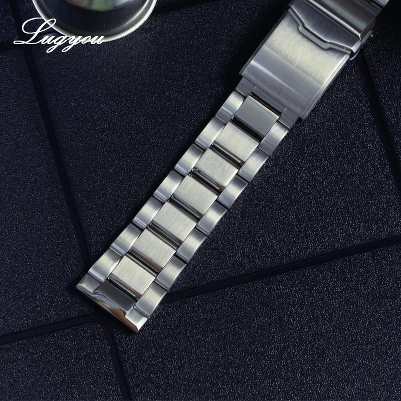 Lugyou части часов металлический браслет из нержавеющей стали Твердые две звенья плоские концы 22 мм шлифованная застежка для Сан Мартин тунец часы SN003