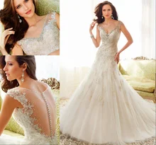 

custom a-line appliques casamento vestido de noiva 2016 new fashion romantic sexy long wedding Dress bridal gown free Shipping