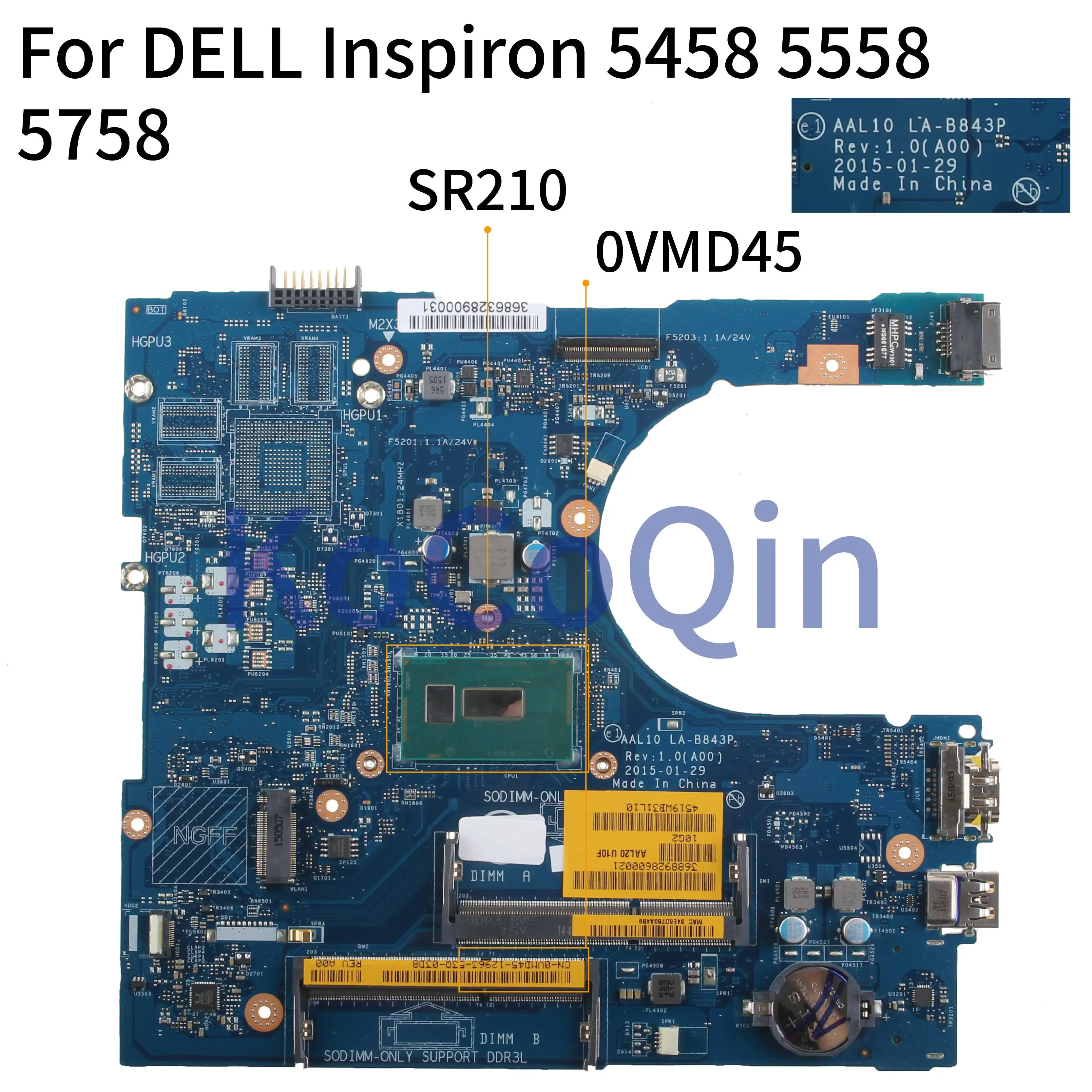  KoCoQin Laptop motherboard For DELL Inspiron 5458 5558 5758 Core SR210 Mainboard CN-0VMD45 0VMD45 A