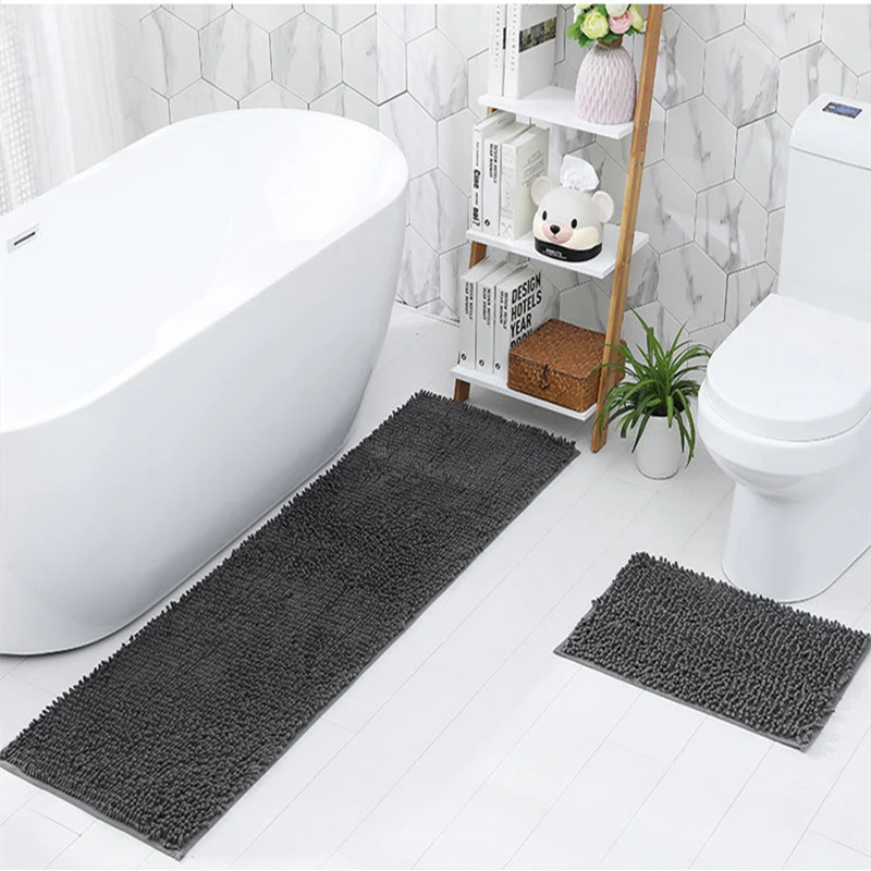 Large Size Chenille Bathroom Mat  Bath Carpest Bathtub Bed Side Feet Pad Toilet Floor Rugs Kitchen Doormat Non-slip Solid Color 2