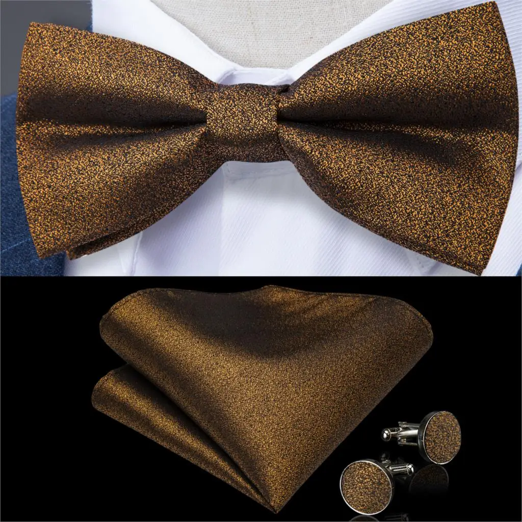 Мужской галстук-бабочка, золотой Одноцветный шелковый галстук-бабочка платок, запонки, набор, высокое качество, мужской свадебный галстук-бабочка, модные вечерние, деловые LH-116